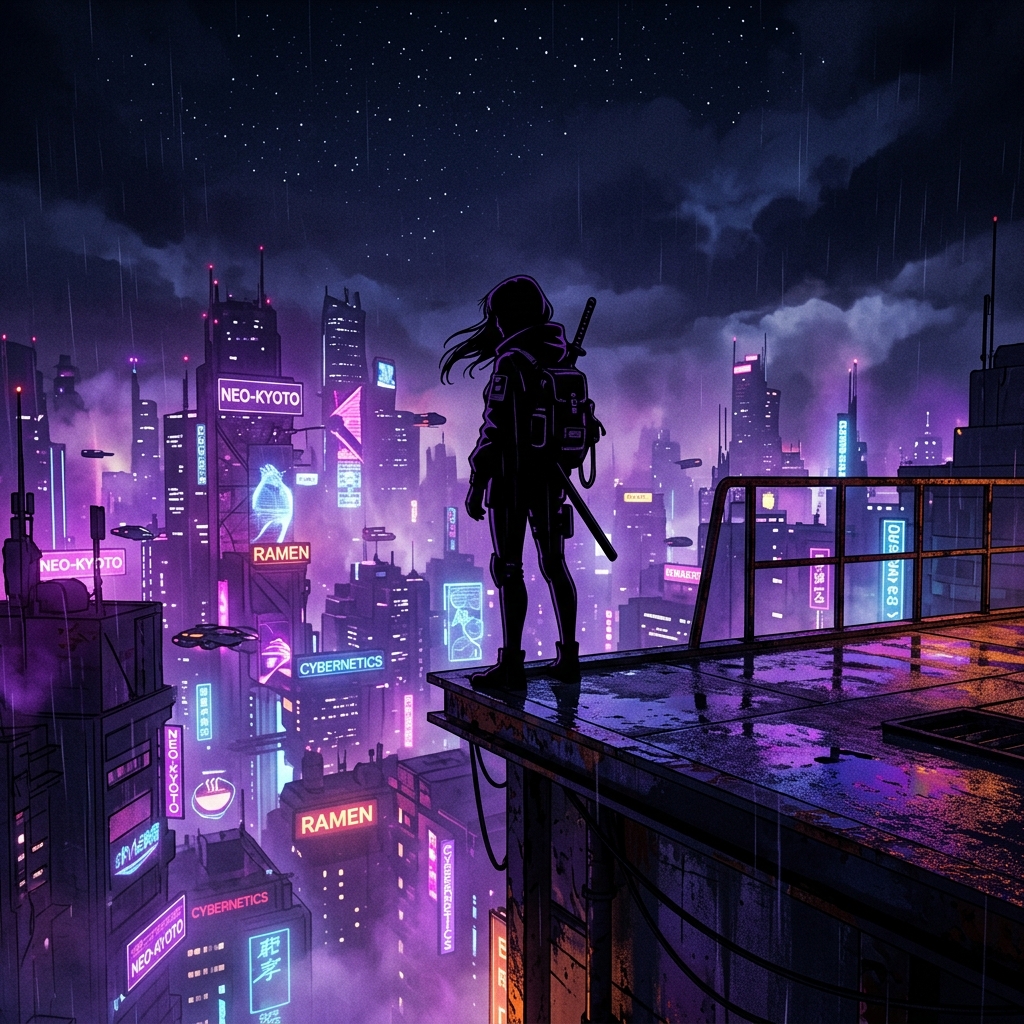 Character in cyberpunk city