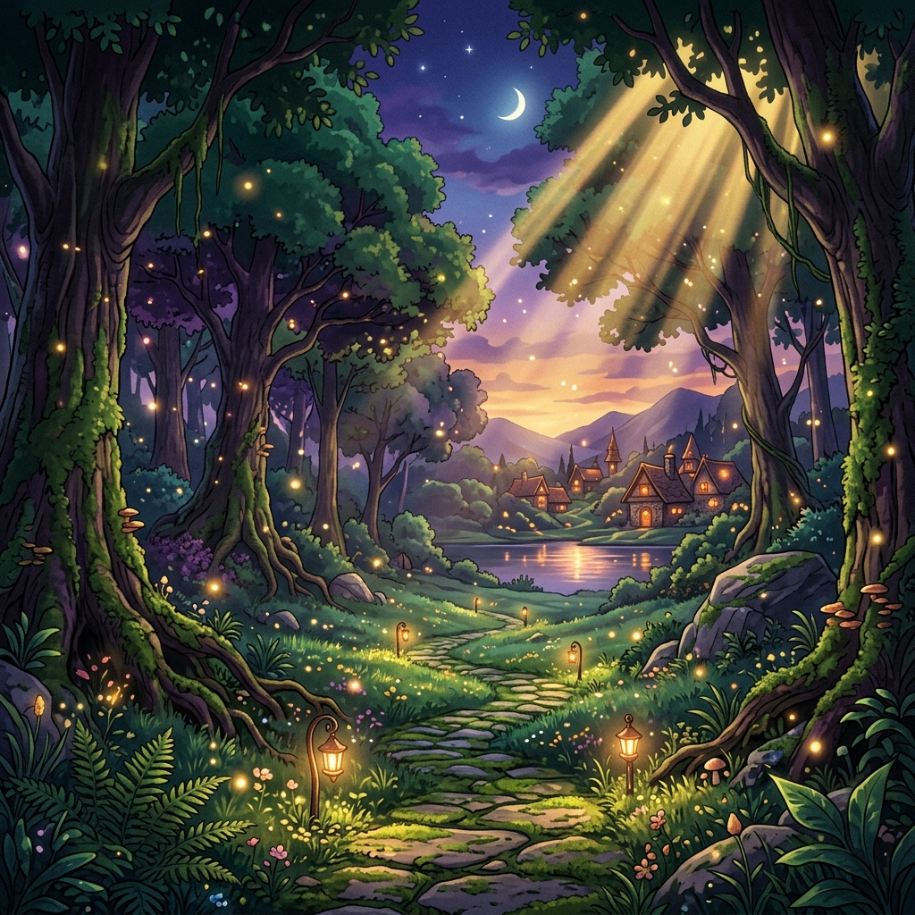 Character in mystical forest